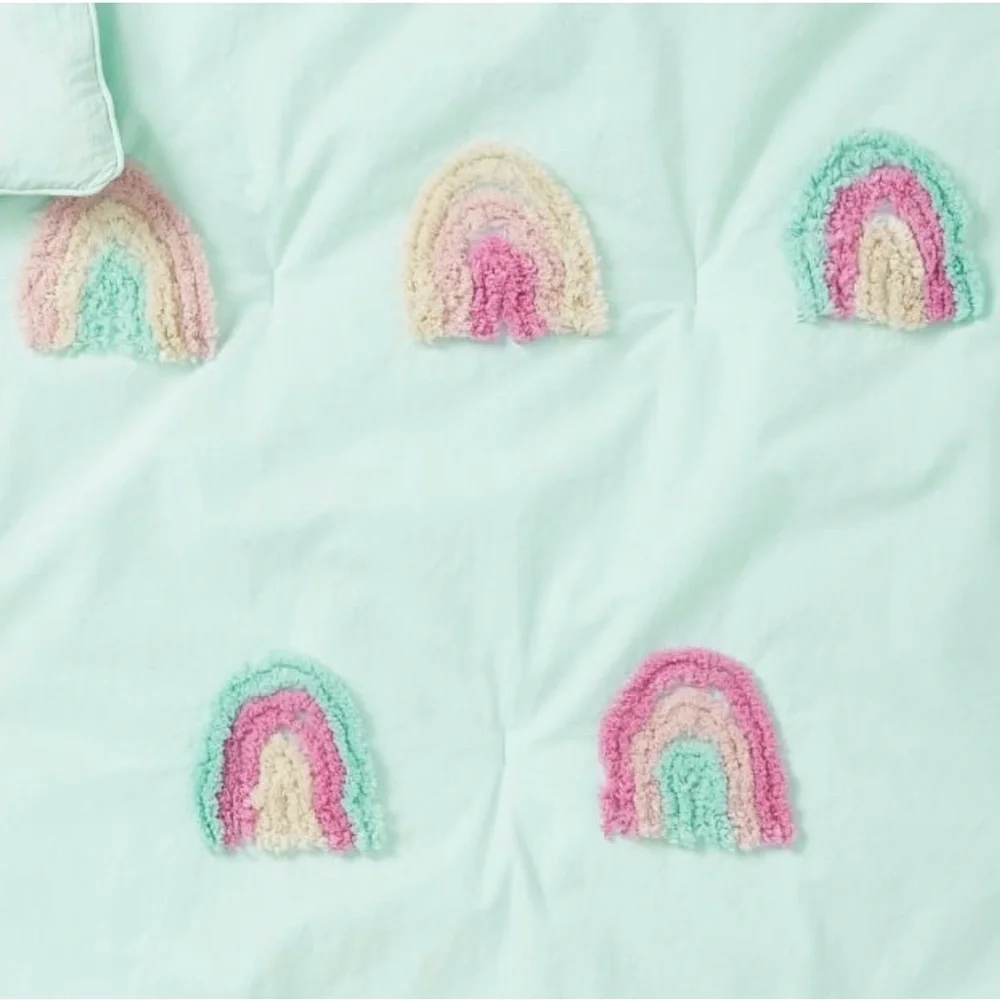 Pottery Barn Candlewick Mint Rainbow Appliqué Comforter - Pink, Blue, Yellow